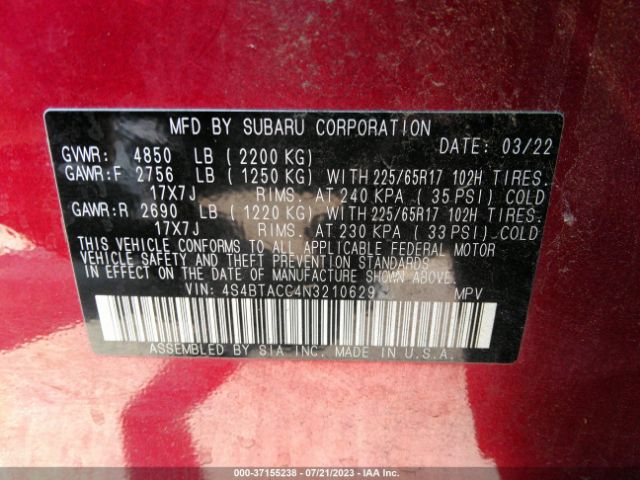 4S4BTACC4N3210629 Subaru Outback Premium