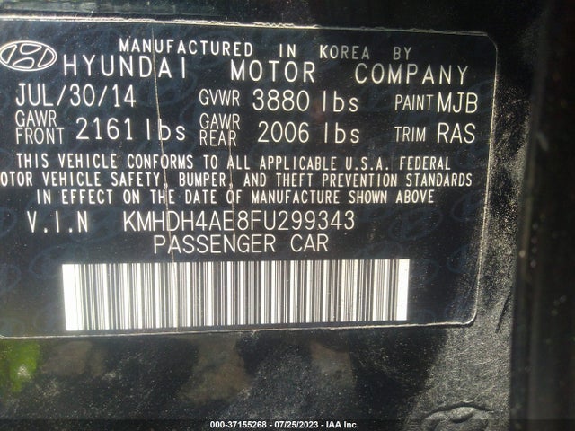 2015 HYUNDAI ELANTRA SE (ULSAN PLANT) VIN: KMHDH4AE8FU299343