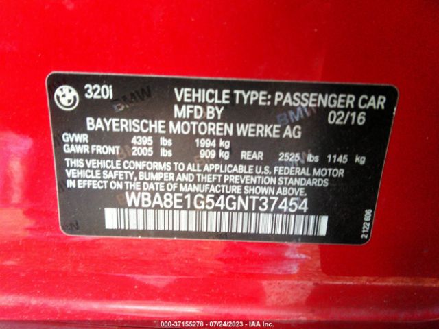 WBA8E1G54GNT37454 BMW 3 Series 320i