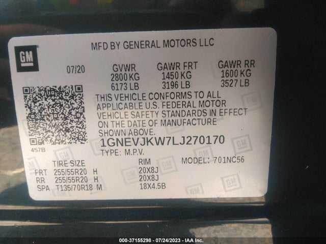 Chevrolet Traverse Rs 2020 1GNEVJKW7LJ270170 Image 9