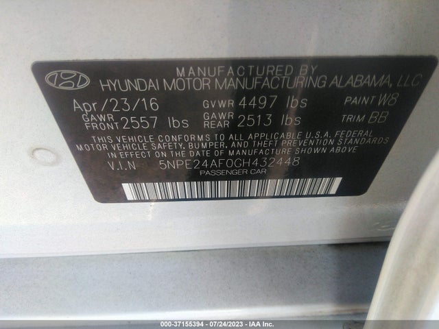 Hyundai Sonata 2.4l Se 2016 5NPE24AF0GH432448 Image 10