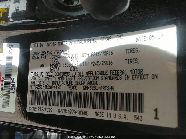 Toyota Tacoma 2wd Sr5/trd Sport 2019 5TFAZ5CN1KX084175 Image 9