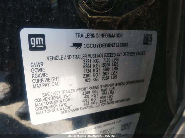 2022 Chevrolet Silverado 1500, VIN: 1GCUYDED9NZ116880