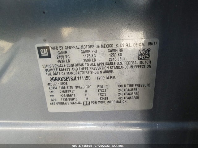 Chevrolet EQUINOX LT 2018 3GNAXSEV8JL111150 Image 9