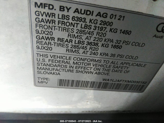 WA1LJAF7XMD030152 Audi Q7 Premium Plus
