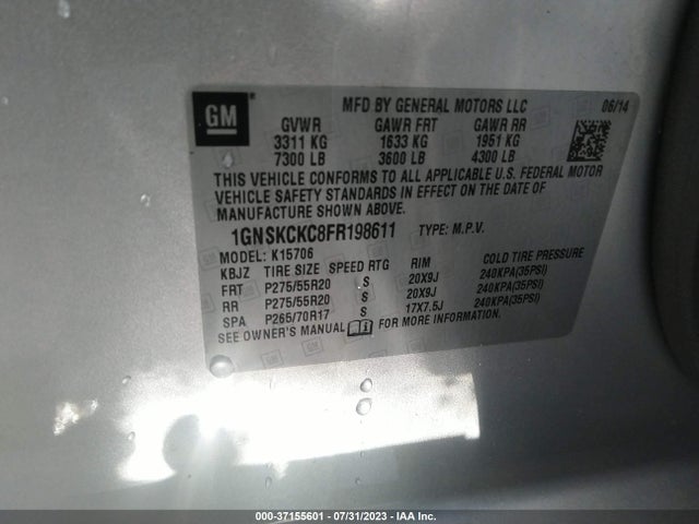Chevrolet Tahoe Ltz 2015 1GNSKCKC8FR198611 Image 9