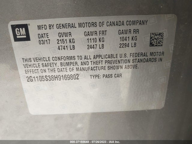 Chevrolet IMPALA LT 2017 2G1105S38H9169802 Image 9