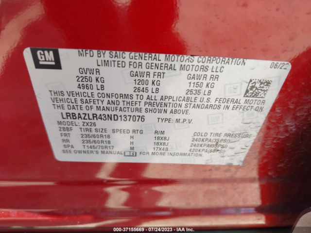 LRBAZLR43ND137076 Buick Envision Preferred