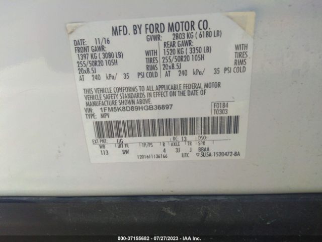 1FM5K8D89HGB36897 Ford EXPLORER XLT