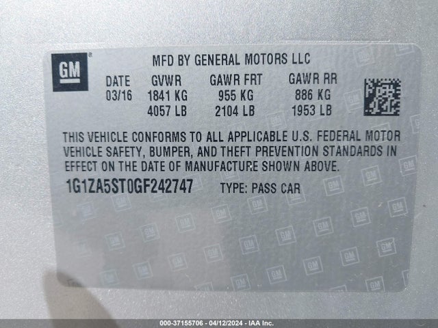 1G1ZA5ST0GF242747 Chevrolet Malibu L
