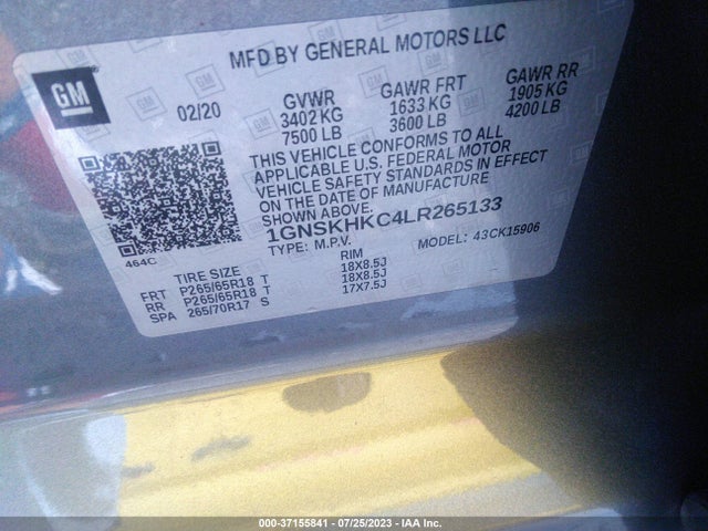 Chevrolet Suburban Lt 2020 1GNSKHKC4LR265133 Image 9