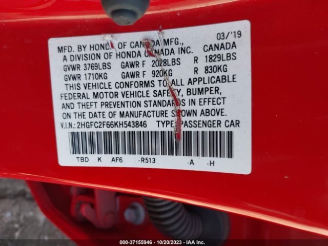 2HGFC2F66KH543846 Honda Civic Lx