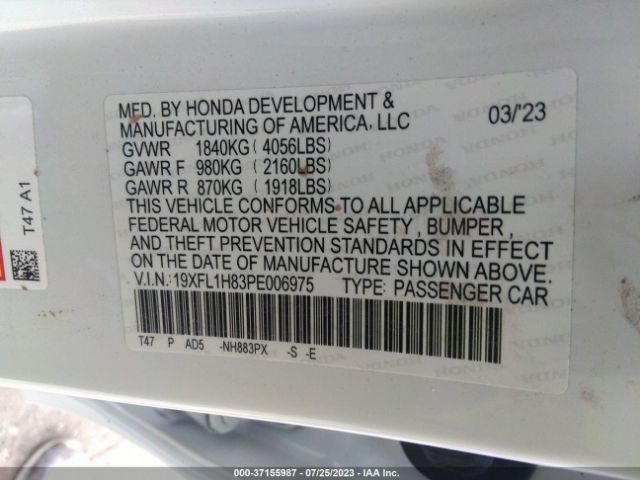 19XFL1H83PE006975 Honda Civic Hatchback Sport Touring