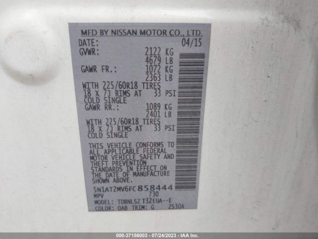 5N1AT2MV6FC858444 Nissan Rogue Sl