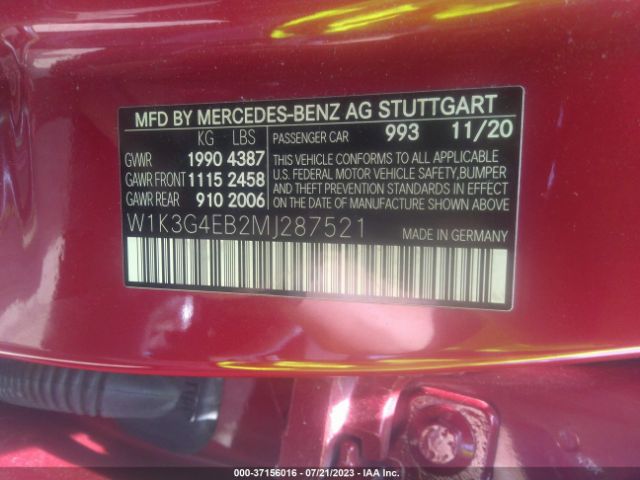 W1K3G4EB2MJ287521 Mercedes-Benz A-class A 220
