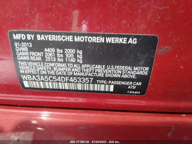 2013 BMW 3 SERIES 328I VIN: WBA3A5C54DF453357
