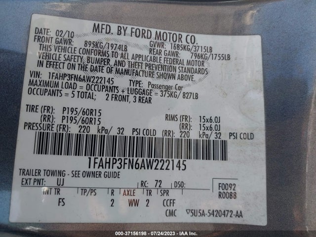 2011 FORD FOCUS SEL VIN: 1FAHP3HN5BW102478