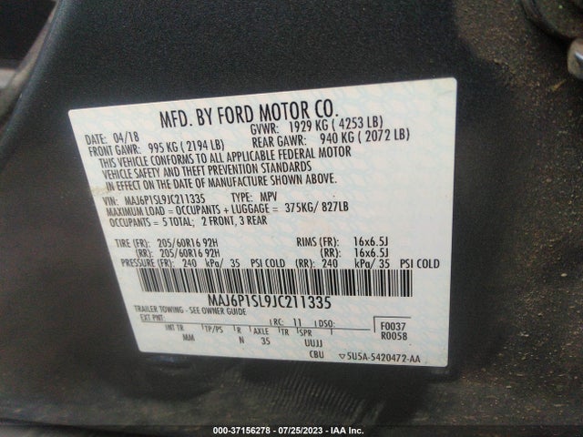 2018 FORD ECOSPORT S VIN: MAJ6P1SL9JC211335