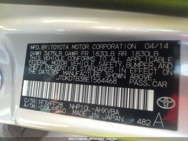 Toyota Prius C One/three/two/four 2014 JTDKDTB38E1564468 Image 9