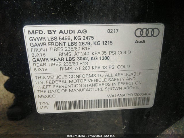 WA1ANAFY9J2006484 Audi Q5 Premium/tech Premium