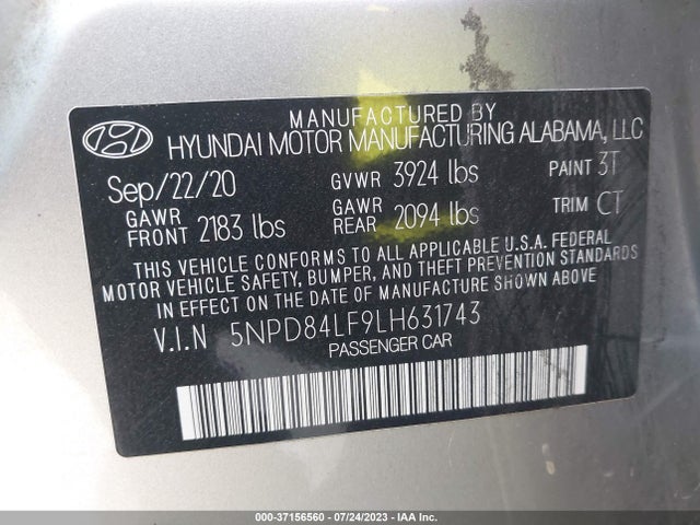 2020 HYUNDAI ELANTRA VALUE EDITION VIN: 5NPD84LF9LH631743