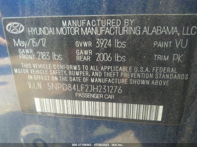 Hyundai ELANTRA SEL 2018 5NPD84LF2JH231276 Image 15