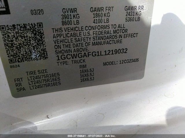 Chevrolet EXPRESS CARGO VAN 2020 1GCWGAFG1L1219032 Image 9