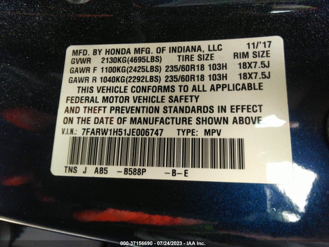 Honda CR-V EX 2018 7FARW1H51JE006747 Image 9