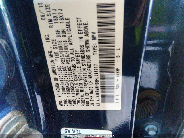 Honda Cr-v Touring 2015 5J6RM4H98FL094717 Image 9