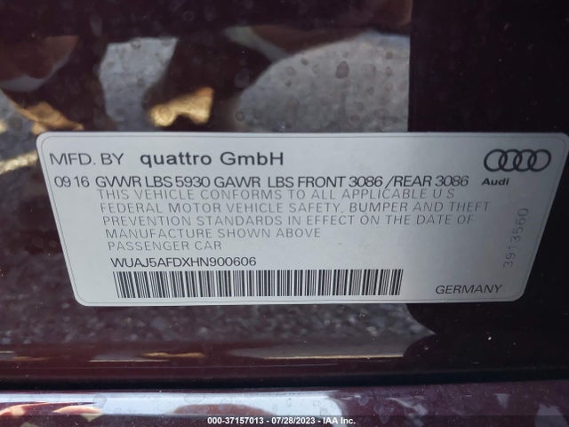 2017 Audi S8, VIN: WUAJ5AFDXHN900606
