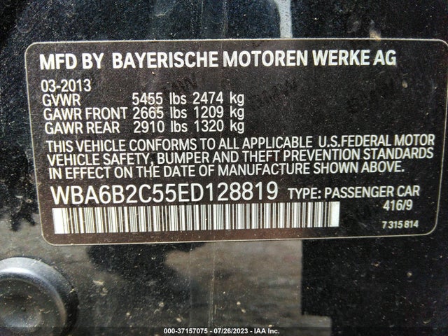 BMW 650i Gran Coupe 2014 WBA6B2C55ED128819 Image 9