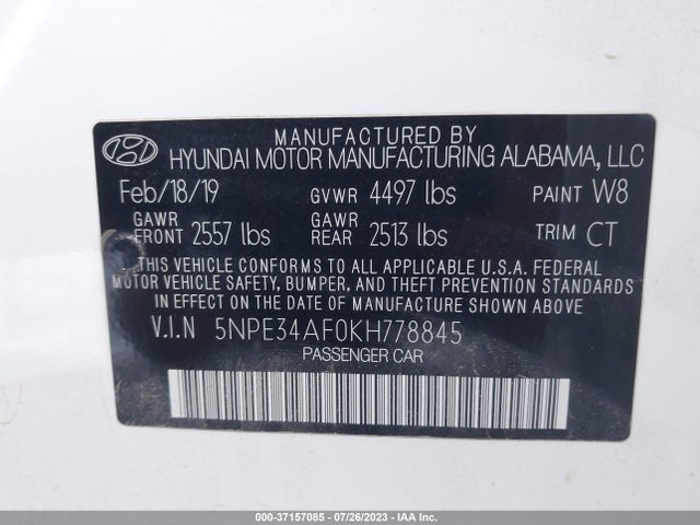 Hyundai SONATA SEL 2019 5NPE34AF0KH778845 Image 15