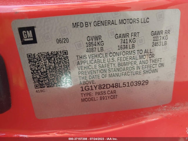 Chevrolet Corvette 3lt 2020 1G1Y82D48L5103929 Image 16