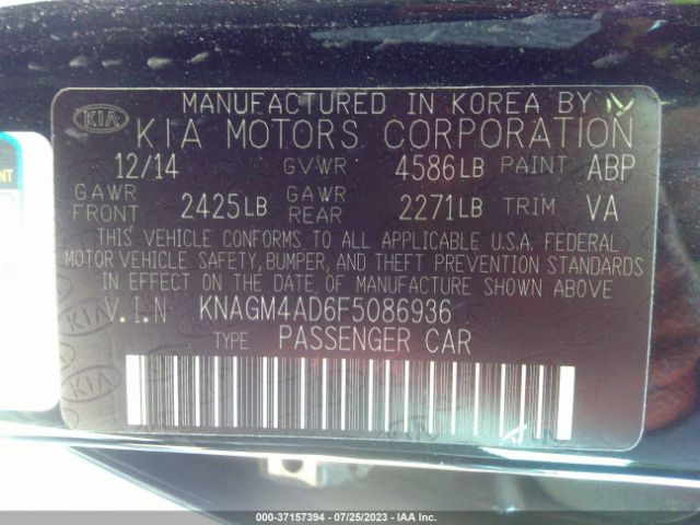 KNAGM4AD6F5086936 KIA OPTIMA HYBRID