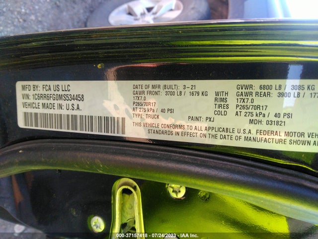 1C6RR6FG0MS534458 RAM 1500 Classic Tradesman