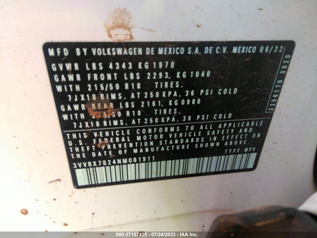 3VVRX7B24NM081911 Volkswagen TAOS SE
