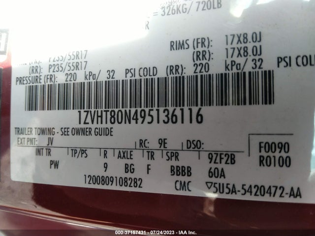 2009 FORD MUSTANG VIN: 1ZVHT80N495136116