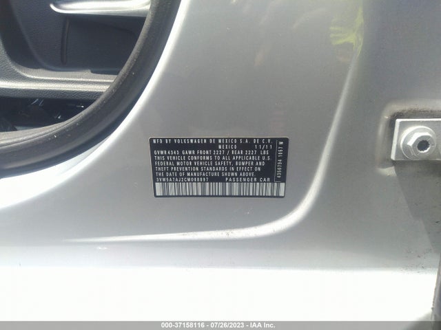 2012 VOLKSWAGEN GLI AUTOBAHN W/NAV PZEV VIN: 3VW5A7AJ2CM068897
