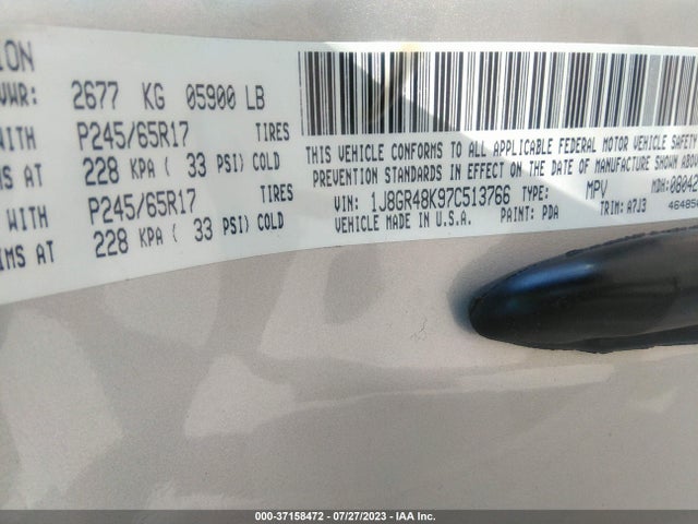 Aukcja sprzedaży 2007 Jeep Grand Cherokee Laredo, vin: 1J8GR48K97C513766, numer aukcji: 37158472