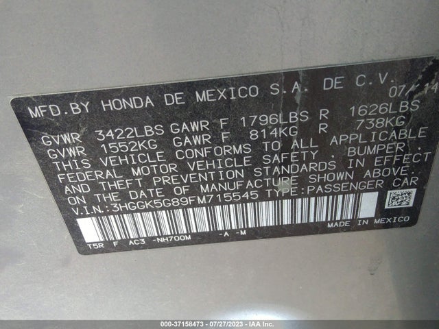 Honda FIT EX 2015 3HGGK5G89FM715545 Image 9
