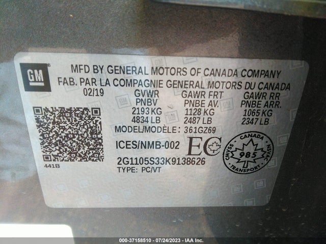 Chevrolet Impala Premier 2019 2G1105S33K9138626 Image 9