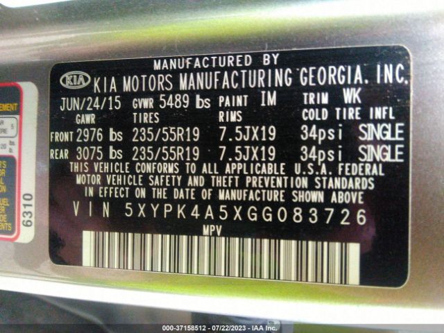 5XYPK4A5XGG083726 KIA SORENTO SX