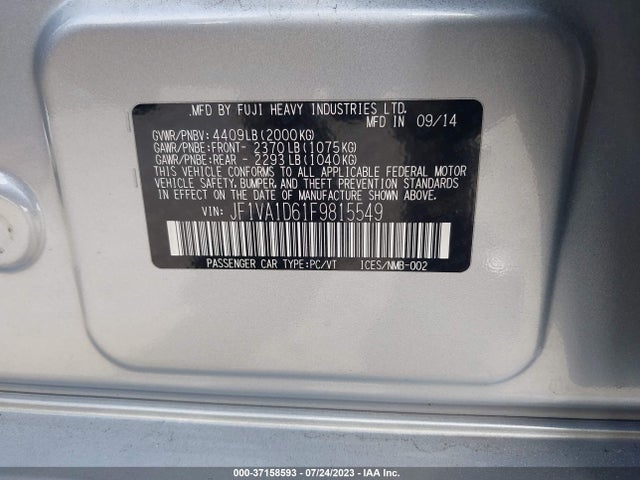 2015 SUBARU WRX PREMIUM VIN: JF1VA1D61F9815549