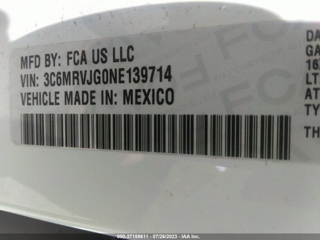 3C6MRVJG0NE139714 RAM Promaster Cargo Van