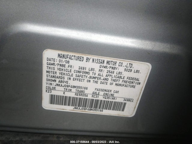 2008 INFINITI EX35 JOURNEY VIN: JNKAJ09F48M355166