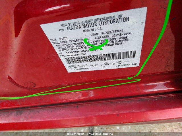 2010 MAZDA MAZDA6 I TOURING VIN: 1YVHZ8CH5A5M36172