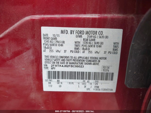 Ford EDGE SEL 2015 2FMTK4J82FBC06023 Image 9