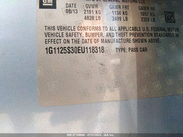 2014 CHEVROLET IMPALA LT VIN: 1G1125S30EU118318