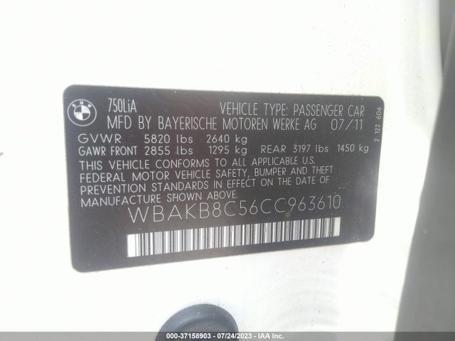 2012 BMW 7 SERIES 750LI VIN: WBAKB8C56CC963610