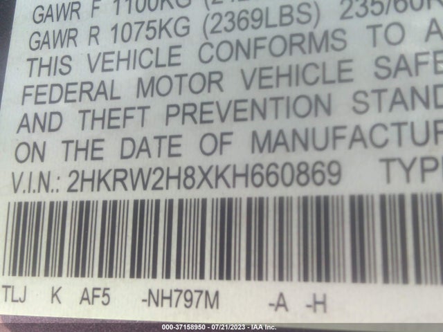 Honda Cr-v Ex-l 2019 2HKRW2H8XKH660869 Image 9
